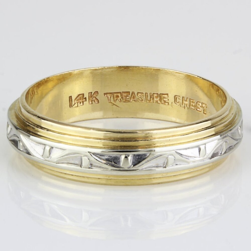Vintage 14K Two-Tone Yellow & White Gold Wedding Ring Band by Treasure Chest
